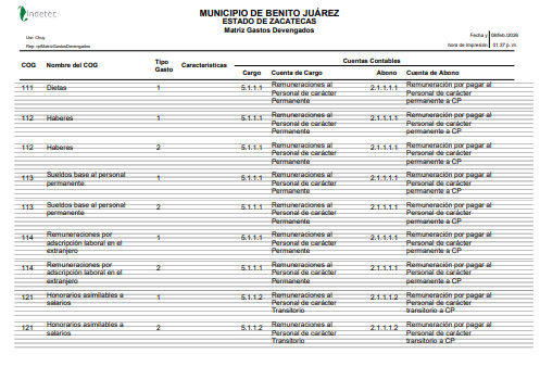 Imagen de MATRIZ DE GASTOS DEVENGADOS